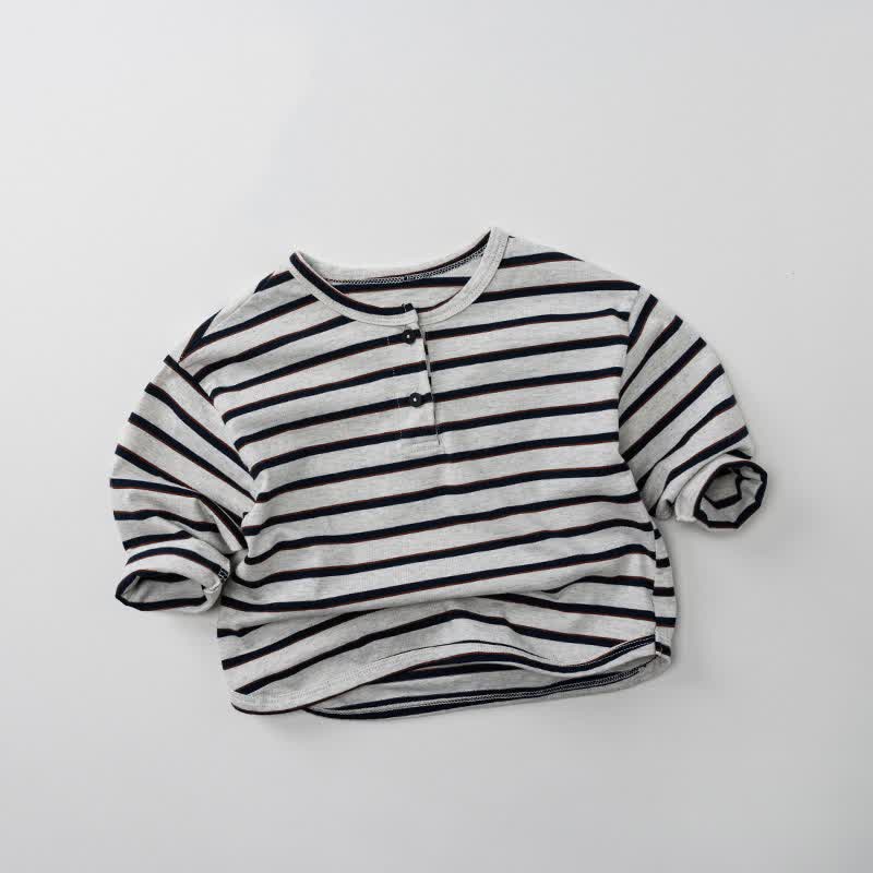 Toddler Striped Crew Neck Soft Long-Sleeve Tee - Gray - 6-7T - image 4