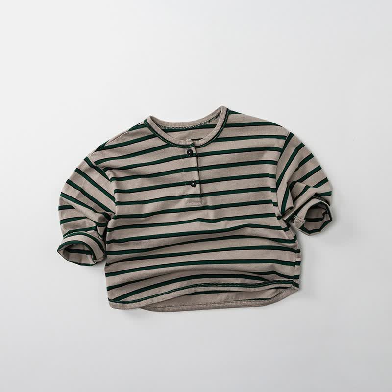 Toddler Striped Crew Neck Soft Long-Sleeve Tee - Khaki - 6-7T - image 3