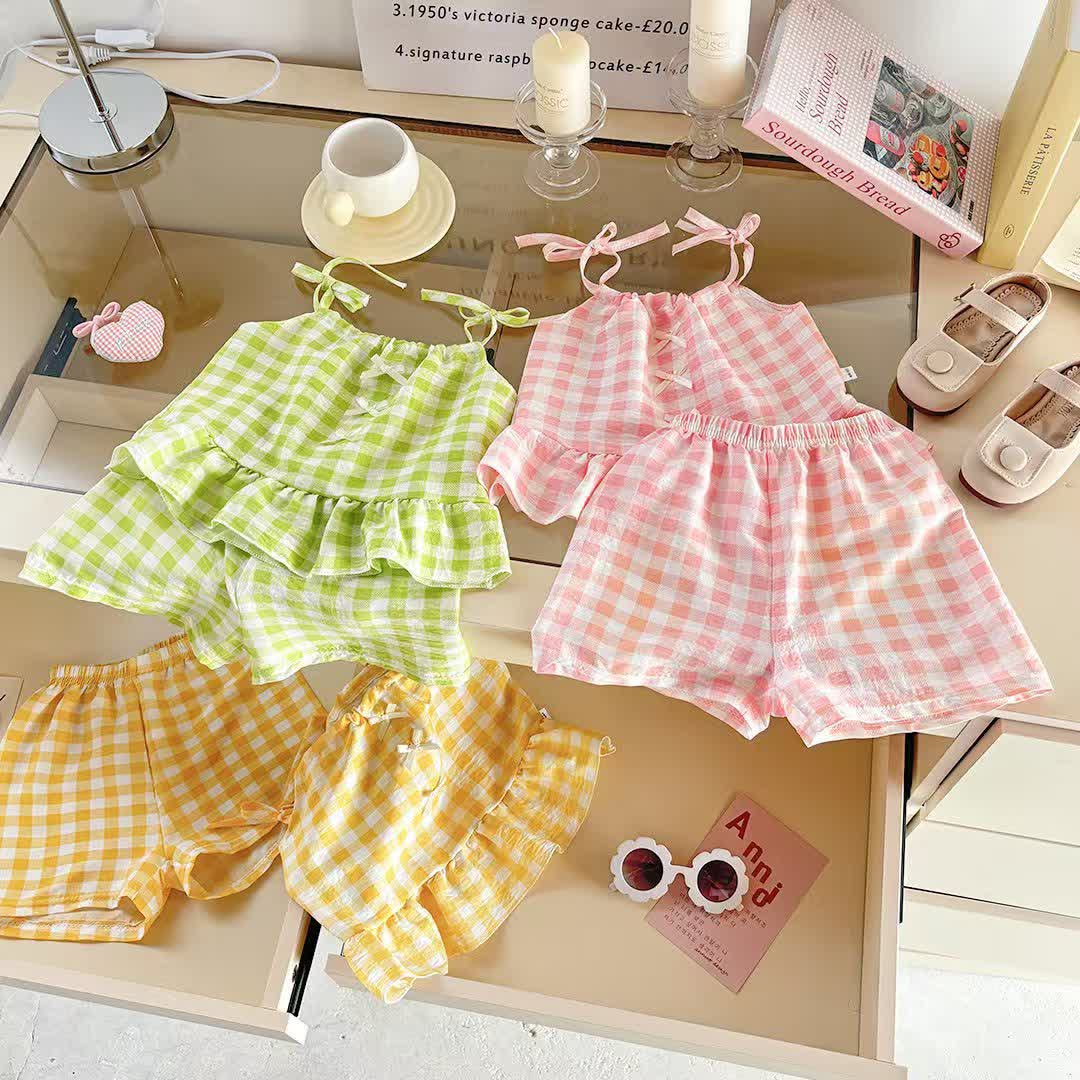 Toddler Girl Plaid Bow Sleeveless Set - image 1