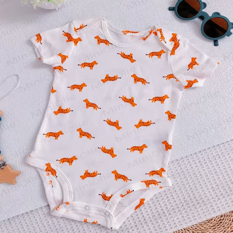 Baby Cotton Animal Print Short Sleeve Bodysuit - White Tiger - 18-24M - image 2