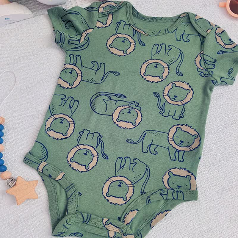 Baby Cotton Animal Print Short Sleeve Bodysuit - Green Lion - 18-24M - image 3