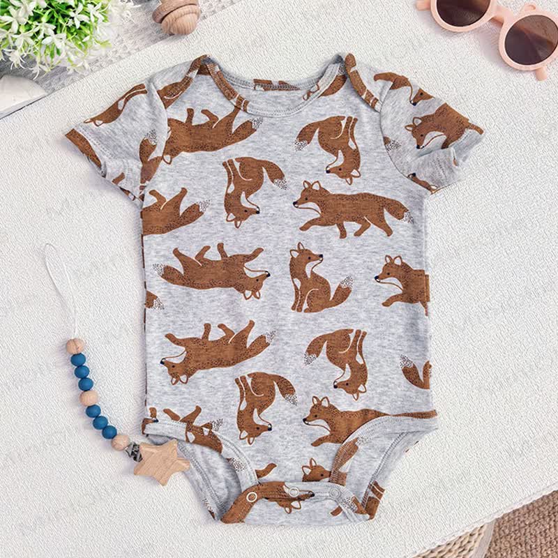 Baby Cotton Animal Print Short Sleeve Bodysuit - Gray Fox - 18-24M - image 4