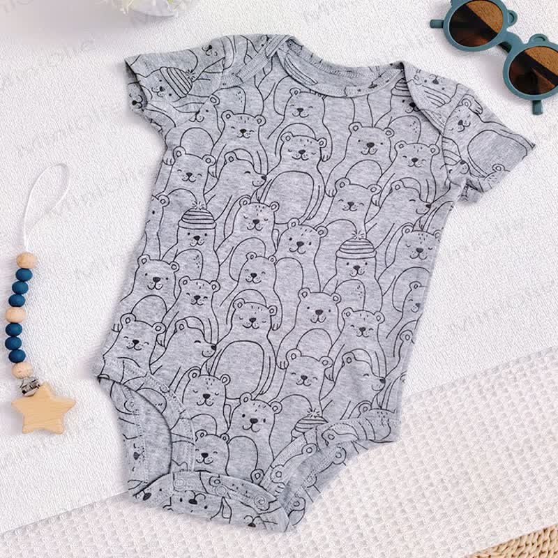 Baby Cotton Animal Print Short Sleeve Bodysuit - Gray Bear - 18-24M - image 10