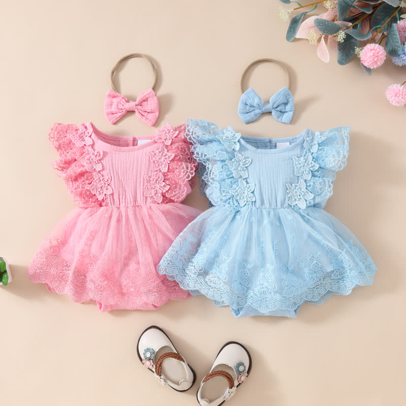 Baby Lace Tulle Ribbed Skirted Bodysuit - image 1