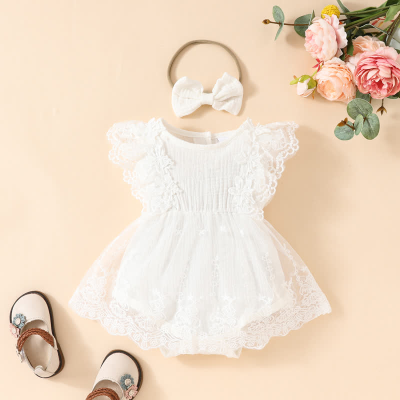 Baby Lace Tulle Ribbed Skirted Bodysuit - White - 12-18M - image 24