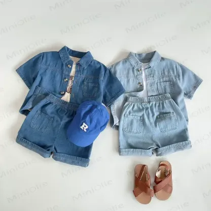 Toddler Denim Shirt and Shorts 2-piece Set - image 1