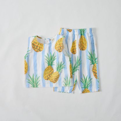 Baby Toddler Pineapple Blue Striped Sleeveless 2-piece Set - White - 3-4T - image 1