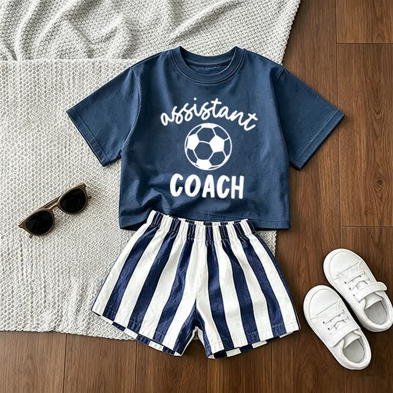 ASSISTANT COACH Baby Toddler Tee and Striped Shorts 2-piece Set - Blue - 3-5T - image 1