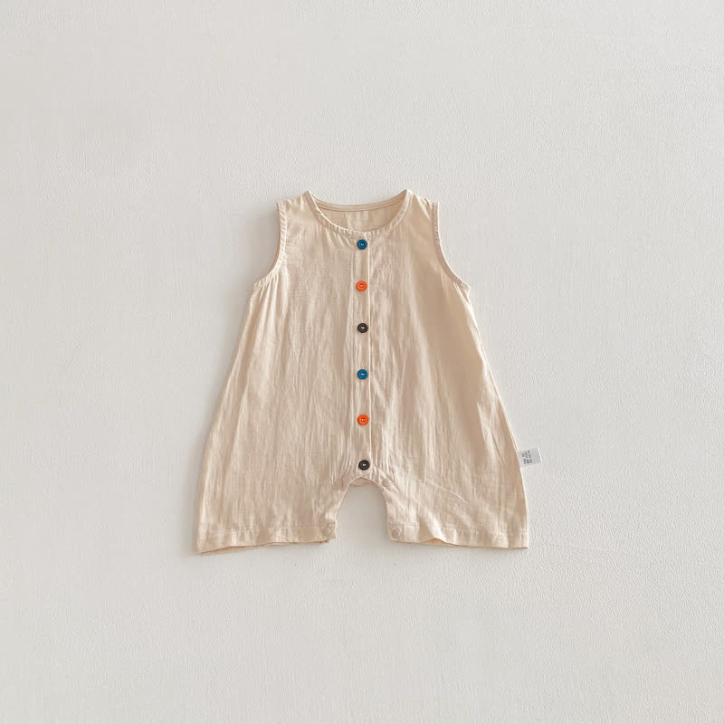Baby Solid Color Airy Cotton Gauze Button Front Sleeveless Romper - Apricot - 18-24M - image 2