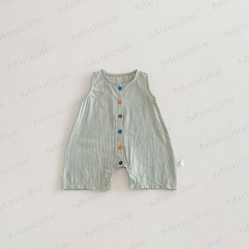 Baby Solid Color Airy Cotton Gauze Button Front Sleeveless Romper - Green - 18-24M - image 3