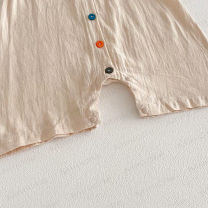 Baby Solid Color Airy Cotton Gauze Button Front Sleeveless Romper - image 6