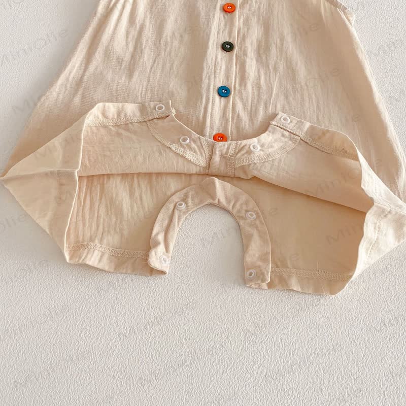 Baby Solid Color Airy Cotton Gauze Button Front Sleeveless Romper - image 7