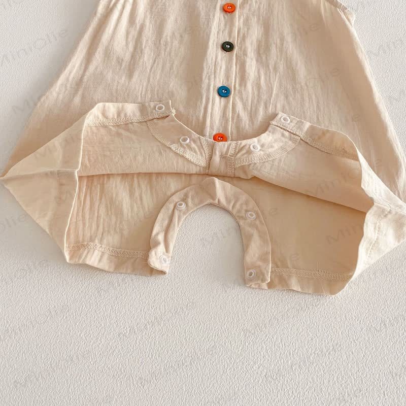 Baby Solid Color Airy Cotton Gauze Button Front Sleeveless Romper - image 7