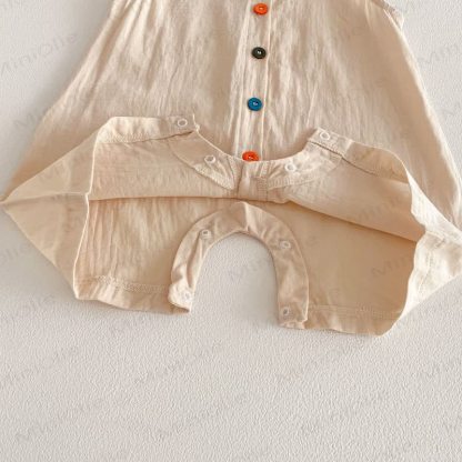 Baby Solid Color Airy Cotton Gauze Button Front Sleeveless Romper - image 7