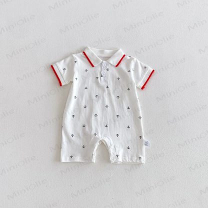 Baby Boys Nautical Anchor Print Polo Short Sleeves Romper - White - 18-24M - image 2
