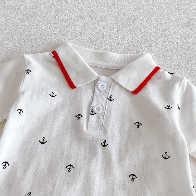 Baby Boys Nautical Anchor Print Polo Short Sleeves Romper - image 3