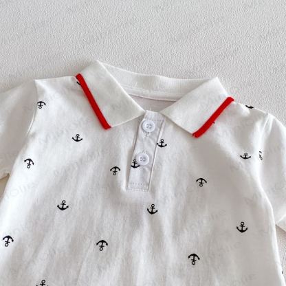 Baby Boys Nautical Anchor Print Polo Short Sleeves Romper - image 3