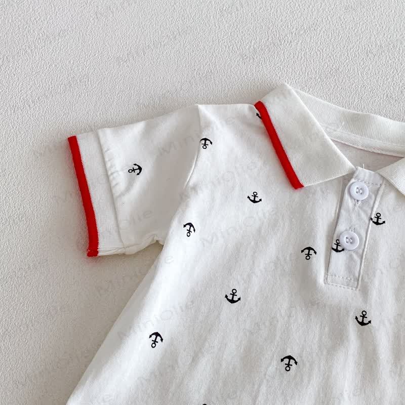 Baby Boys Nautical Anchor Print Polo Short Sleeves Romper - image 4