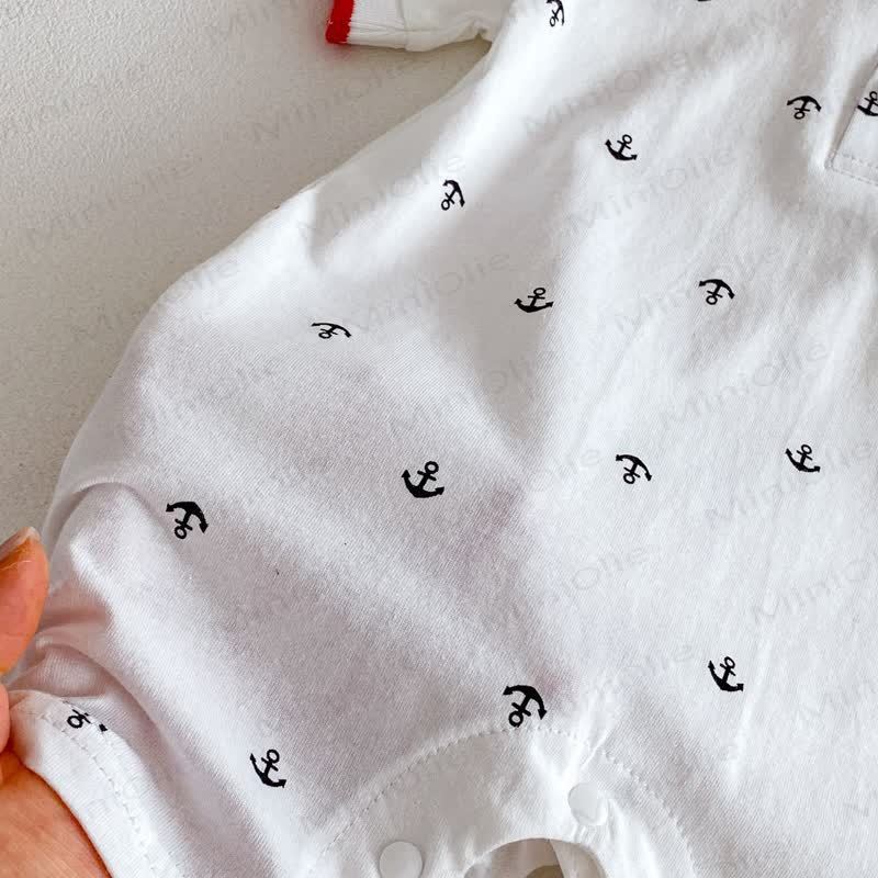 Baby Boys Nautical Anchor Print Polo Short Sleeves Romper - image 5