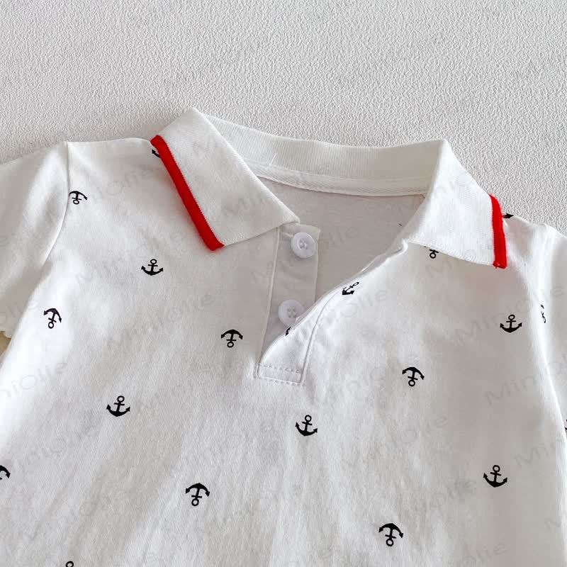 Baby Boys Nautical Anchor Print Polo Short Sleeves Romper - image 6