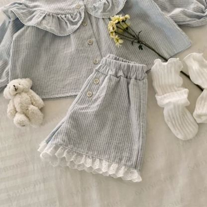 Toddler Girls Cotton Striped Lace Hem Shorts - image 4