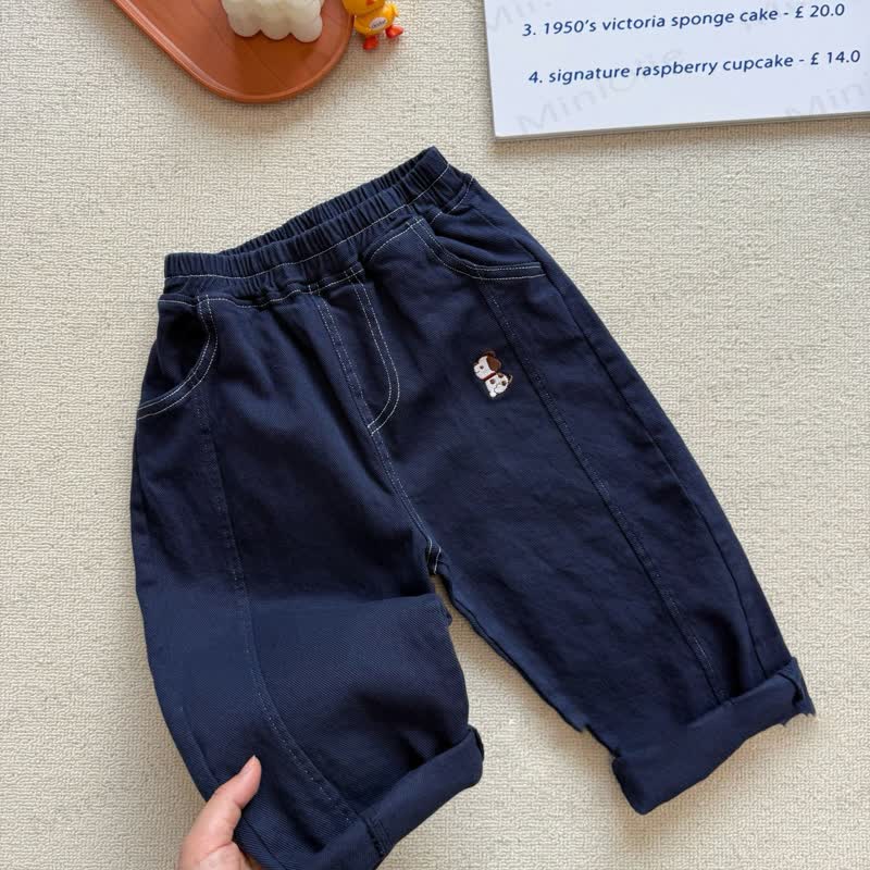 Toddler Boys Cotton Dog Embroidery Pants - Navy - 4-5T - image 2