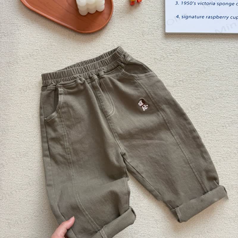 Toddler Boys Cotton Dog Embroidery Pants - Green - 4-5T - image 3