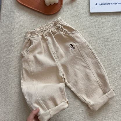 Toddler Boys Cotton Dog Embroidery Pants - Apricot - 4-5T - image 4