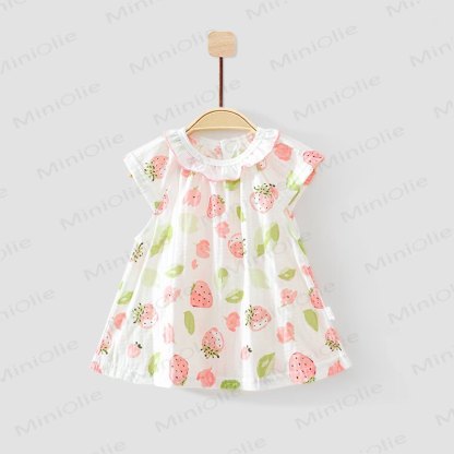 Baby Toddler Girl Fruit/Floral Print Summer Dress - White Strawberry - 3-4T - image 1