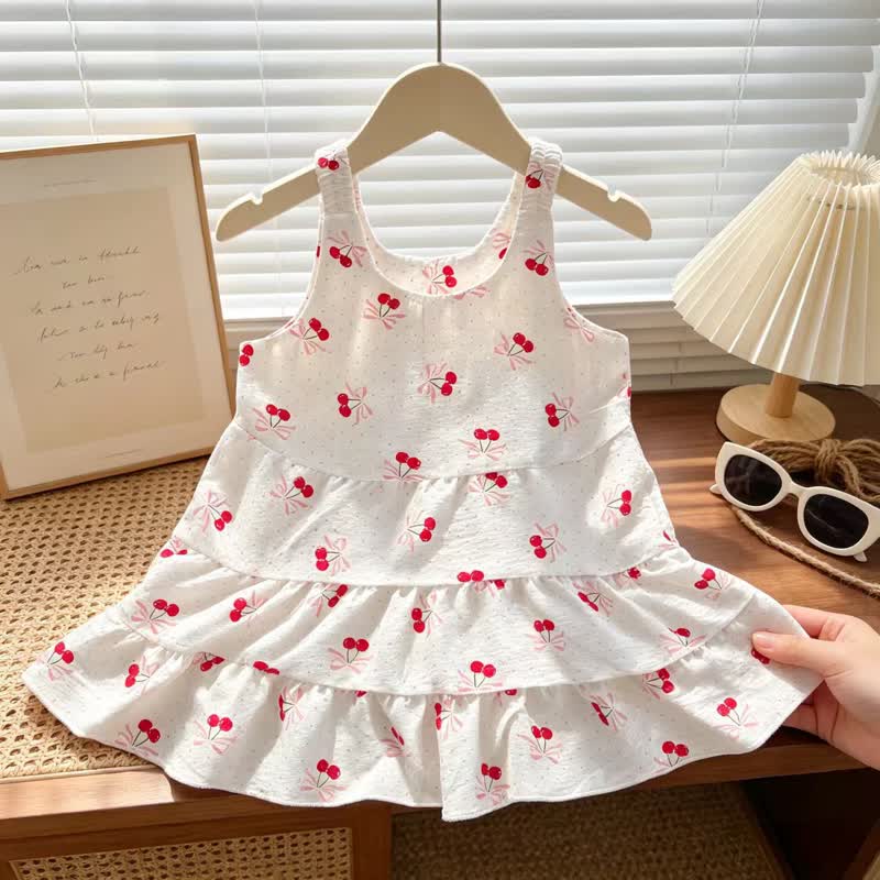Toddler Girl Tiered Ruffle Summer Sleeveless Dress - Cherry - 7-8T - image 3