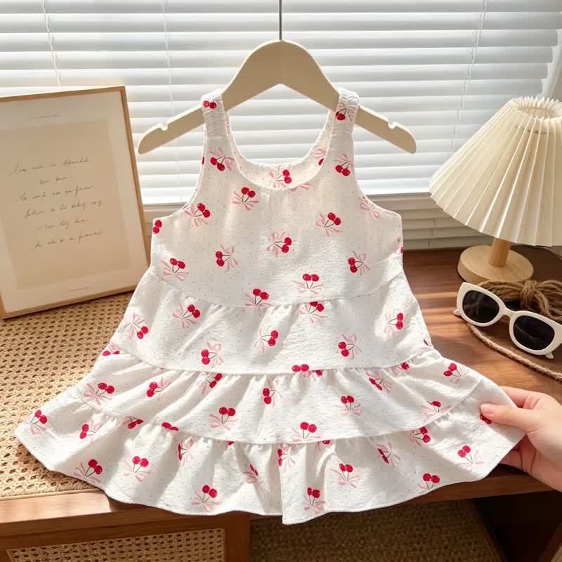 Toddler Girl Tiered Ruffle Summer Sleeveless Dress - Cherry - 7-8T - image 3
