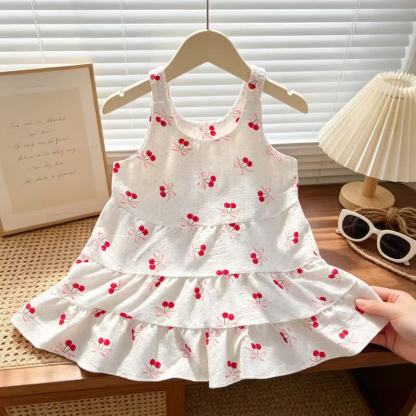 Toddler Girl Tiered Ruffle Summer Sleeveless Dress - Cherry - 7-8T - image 3