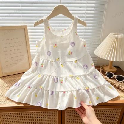 Toddler Girl Tiered Ruffle Summer Sleeveless Dress - Bunny - 7-8T - image 4