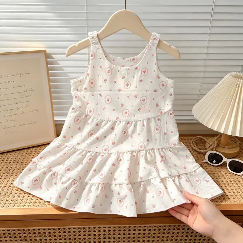 Toddler Girl Tiered Ruffle Summer Sleeveless Dress - Circle Flower - 7-8T - image 7