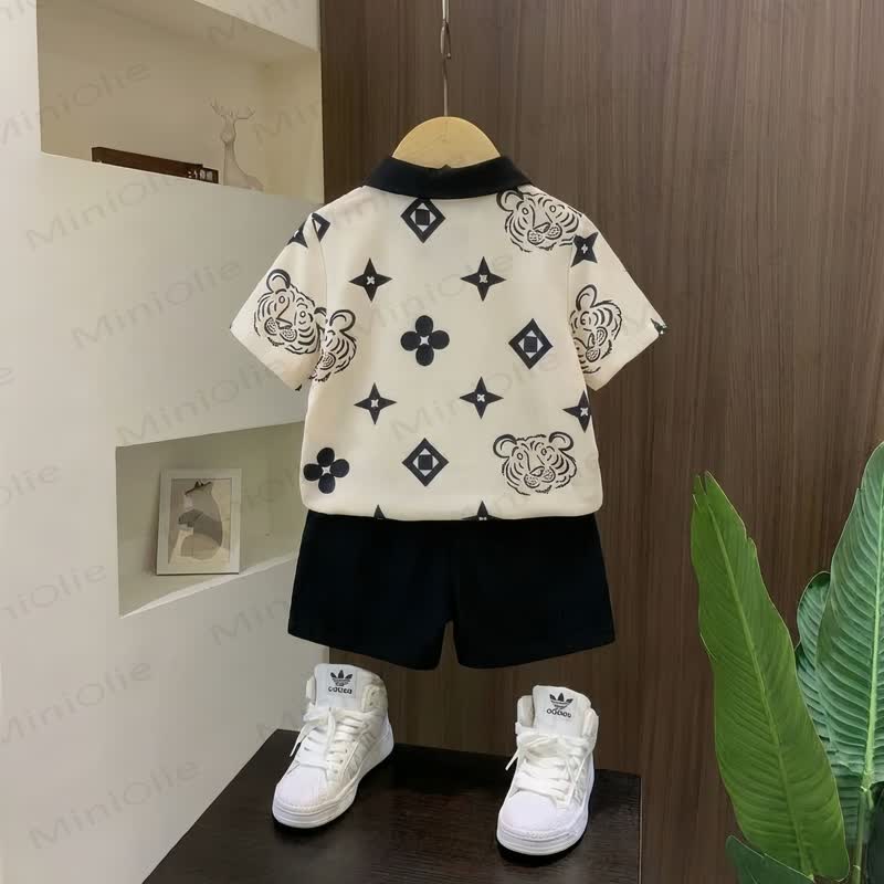 Toddler Boys Tiger Print Polo Shirt and Shorts 2 Piece Set - image 2