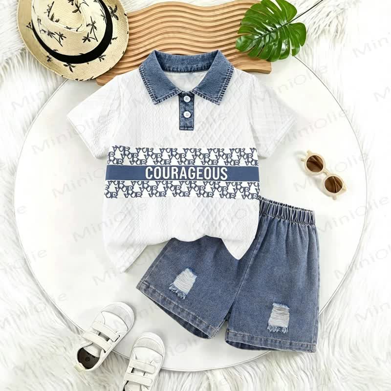 Toddler Kid Boys Textured Polo Shirt and Shorts 2-piece Set - White - 6-7T - image 1