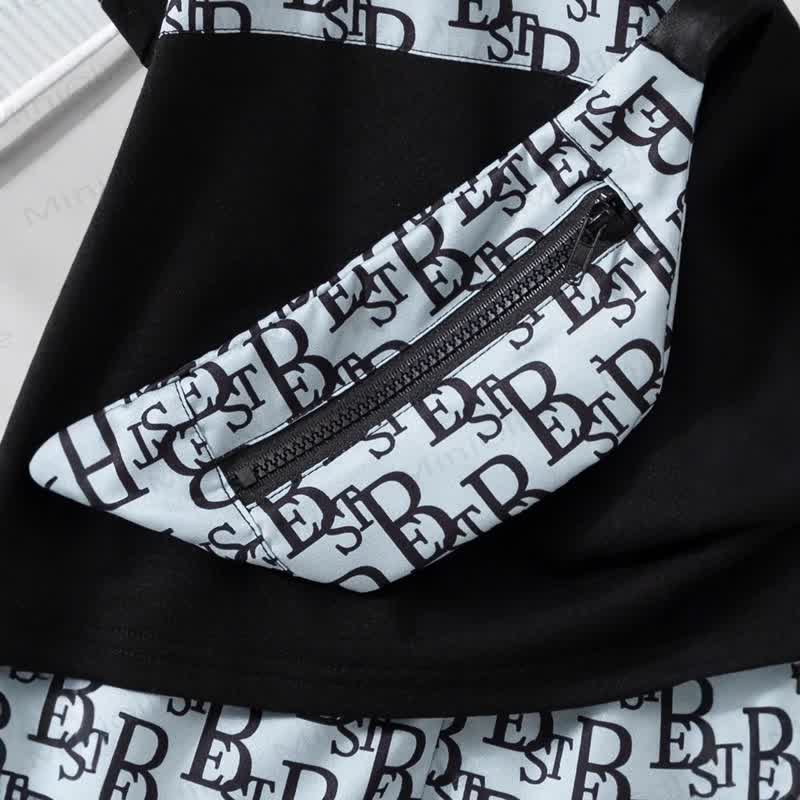 Toddler Kid Boys Letter Print Black Tee and Shorts with Crossbody Bag Three Piece Set - image 3