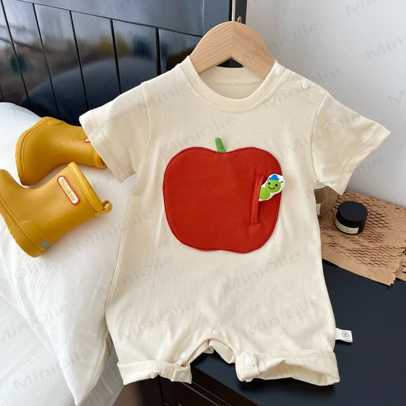 Baby Cotton Fruit and Animal Patch Romper - Beige - 18-24M - image 2