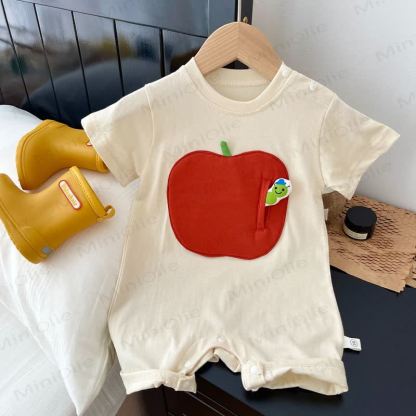 Baby Cotton Fruit and Animal Patch Romper - Beige - 18-24M - image 2