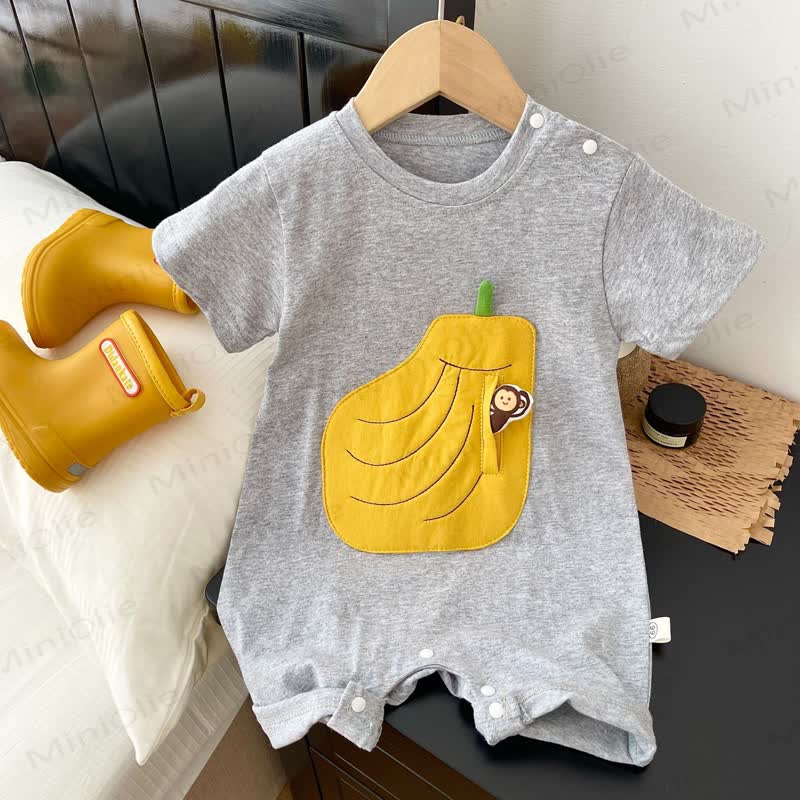 Baby Cotton Fruit and Animal Patch Romper - Gray - 18-24M - image 3
