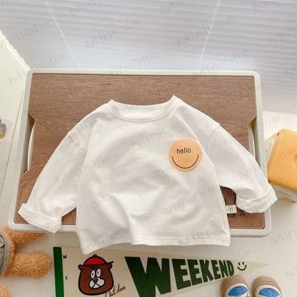 HELLO Toddler Baby Smiley Face Solid Color/Striped Long Sleeve T-Shirt - White - 6-7T - image 2