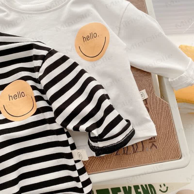 HELLO Toddler Baby Smiley Face Solid Color/Striped Long Sleeve T-Shirt - image 7