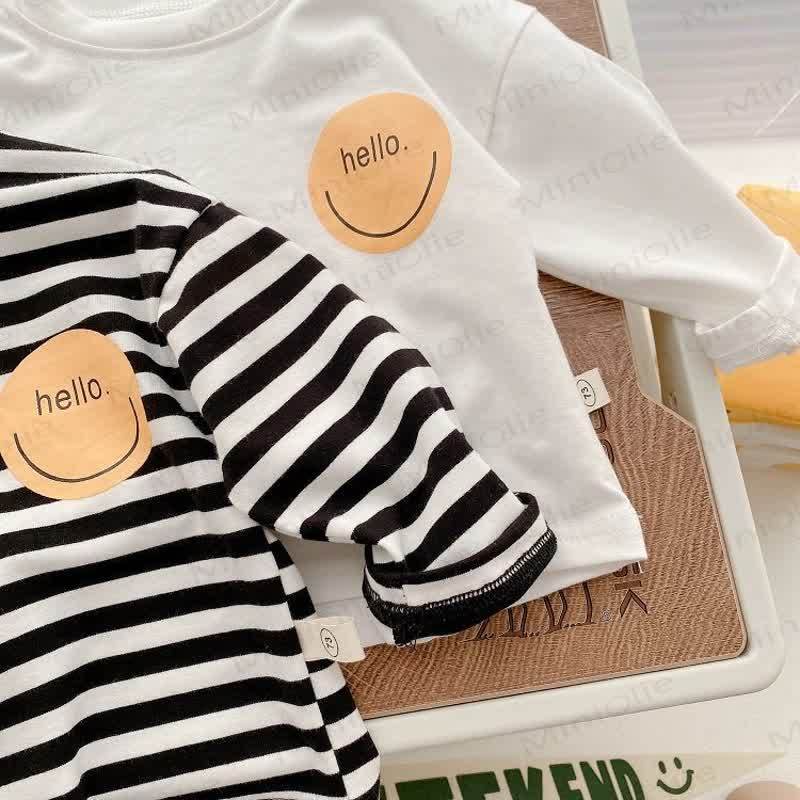 HELLO Toddler Baby Smiley Face Solid Color/Striped Long Sleeve T-Shirt - image 7