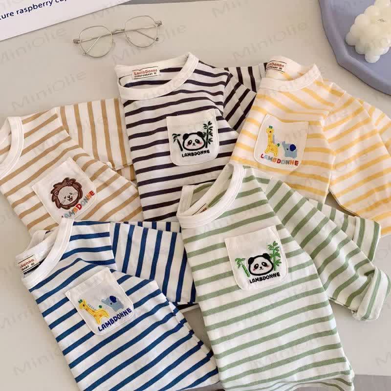 Toddler Baby Animal Striped Pocket Long Sleeve Tee - image 1