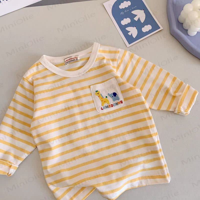Toddler Baby Animal Striped Pocket Long Sleeve Tee - Yellow - 4-5T - image 4