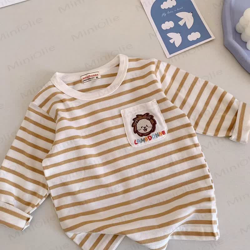 Toddler Baby Animal Striped Pocket Long Sleeve Tee - Beige - 4-5T - image 3