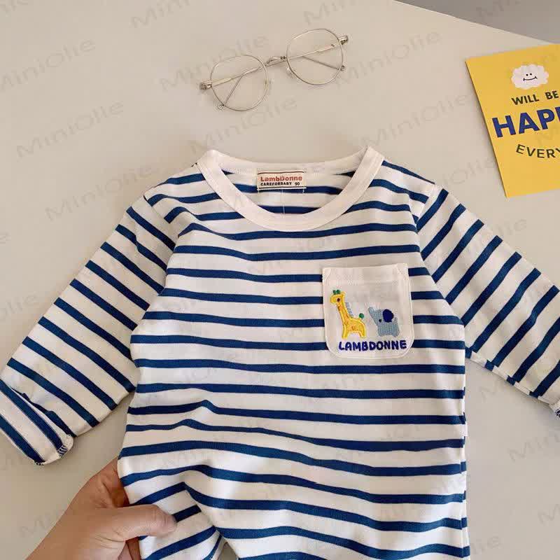 Toddler Baby Animal Striped Pocket Long Sleeve Tee - Blue - 4-5T - image 6