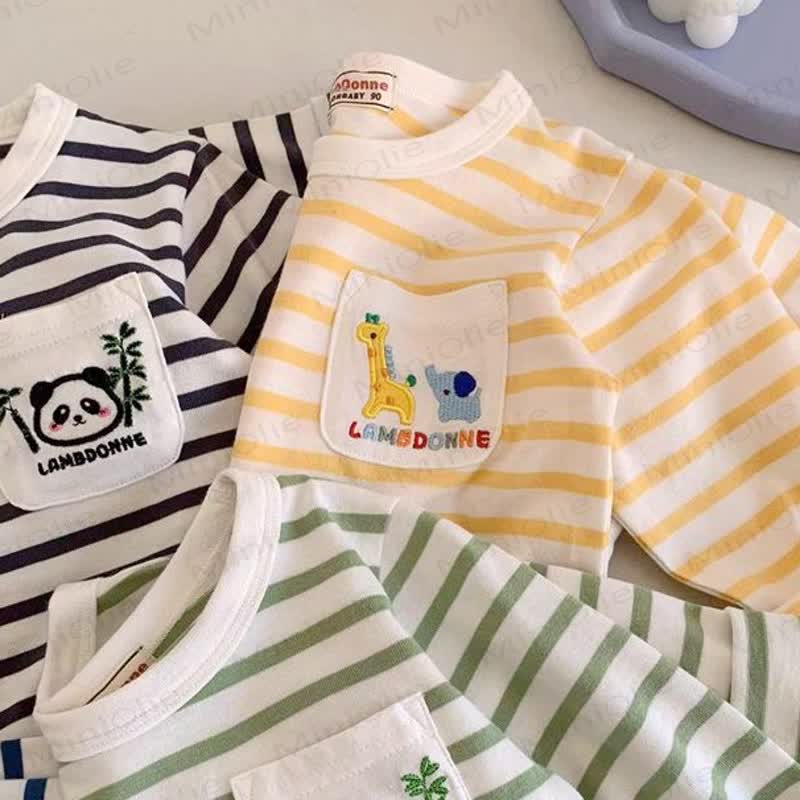 Toddler Baby Animal Striped Pocket Long Sleeve Tee - image 8