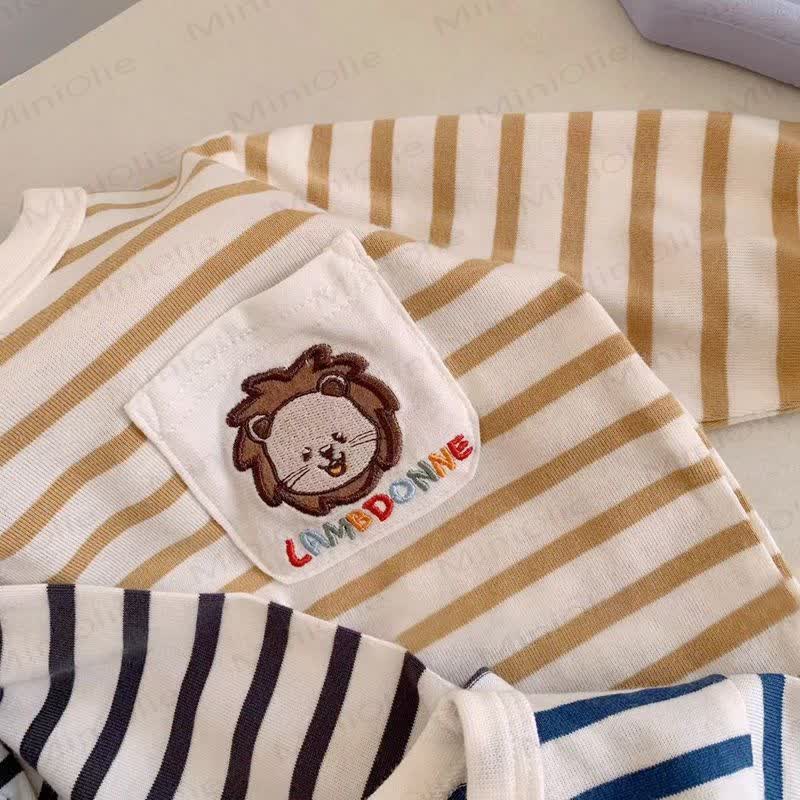 Toddler Baby Animal Striped Pocket Long Sleeve Tee - image 9