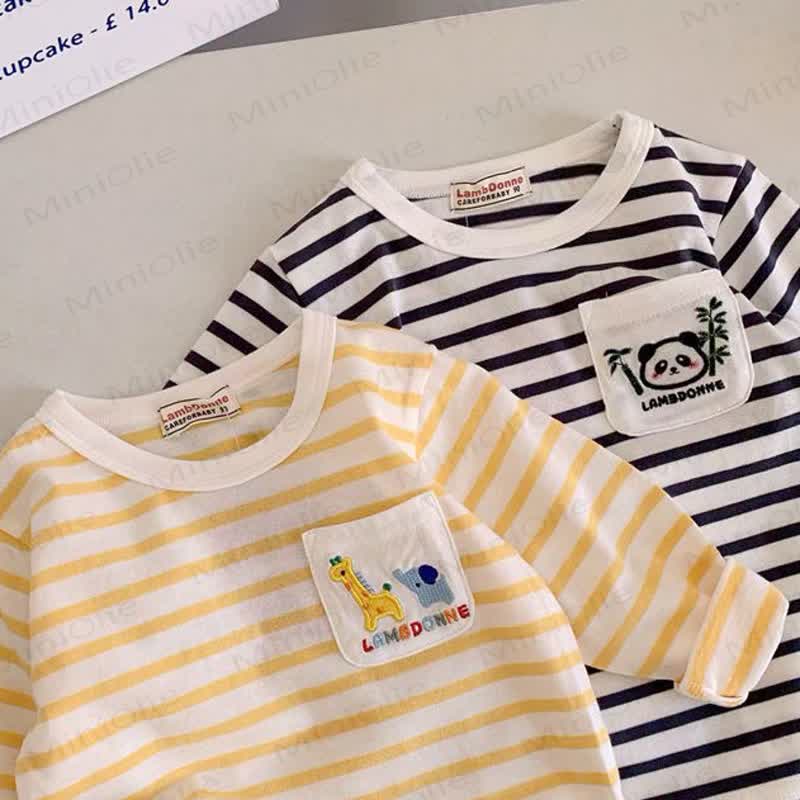 Toddler Baby Animal Striped Pocket Long Sleeve Tee - image 7